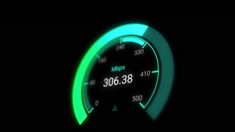 animation of green speedometer over black background