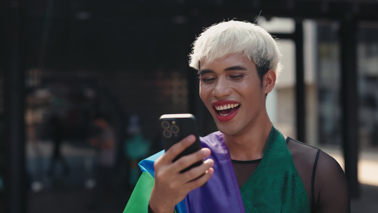 Happy Person Using Smartphone