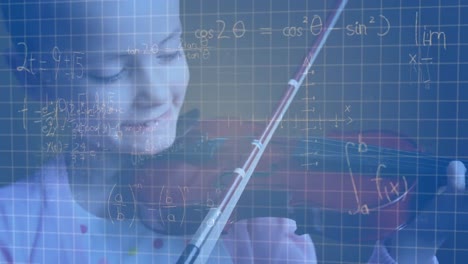 Animación-De-Fórmulas-Matemáticas-Sobre-Una-Niña-Tocando-El-Violín