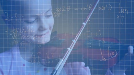 animación de fórmulas matemáticas sobre la chica tocar el violín