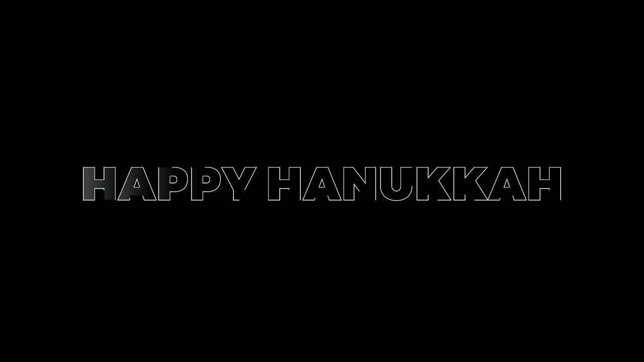 Line animation revealing the text Happy Hanukkah on a black background
