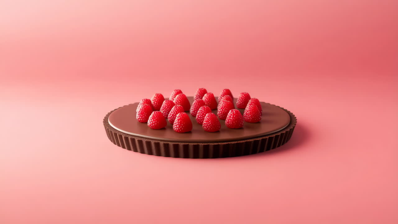 Chocolate Raspberry Tart on Pink Background