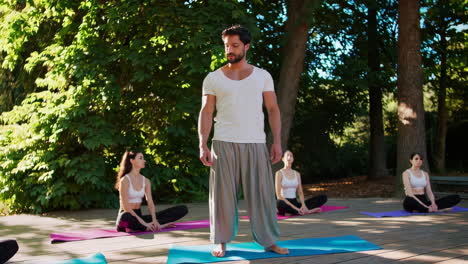 outdoor yoga class in a garden