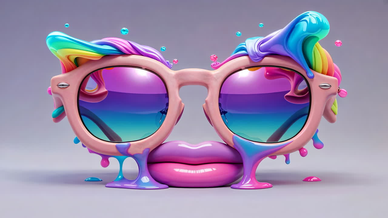Melting Rainbow Sunglasses with Abstract Lips