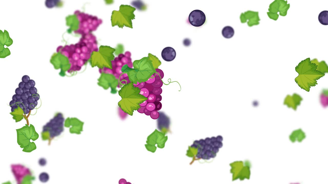 uvas coloridas y hojas que caen en animación