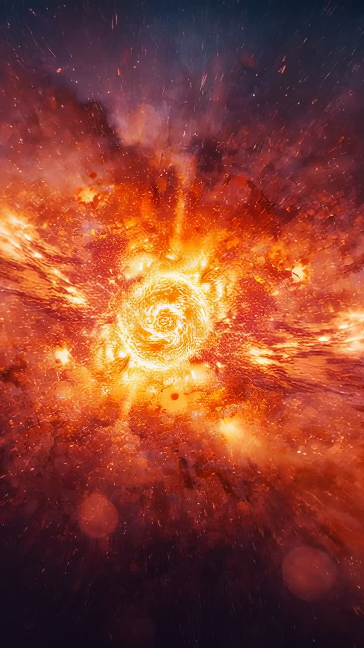 Vertical video: Appearing vortex releasing energy, heating core and ejecting particles in nebula