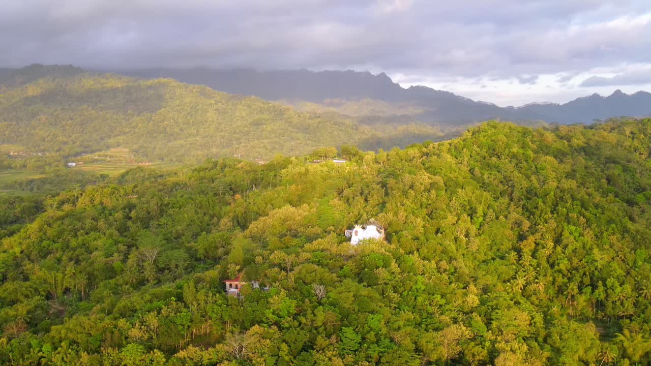 숲 한가운데에 있는  ⁇  건물의  ⁇ 도 드론  ⁇