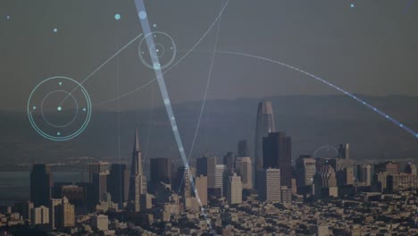 animación de redes de conexiones en el paisaje urbano