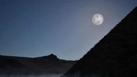 egyptian pyramids on desert arid environment on night time with full moon 3d animation