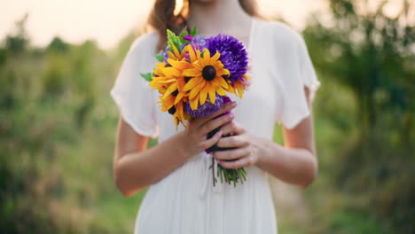 closeup of summer flower bouquet at sunset