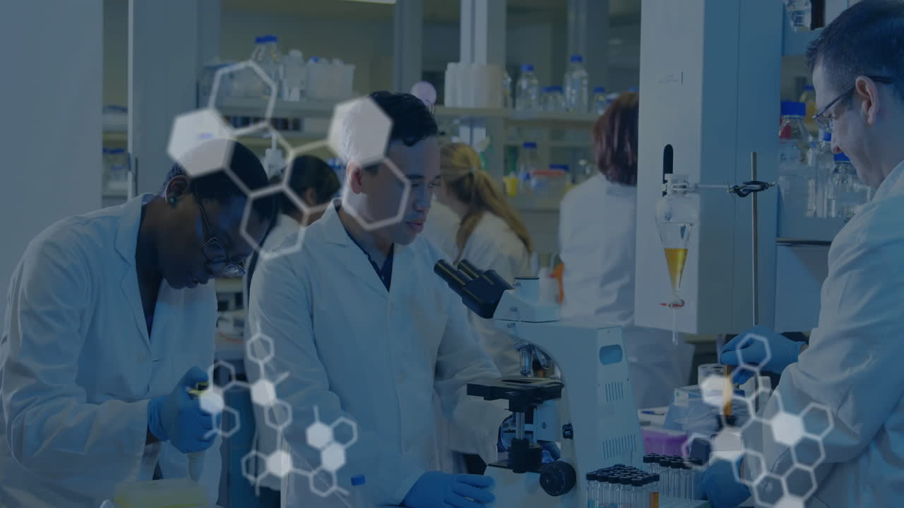 Animation of scientific data processing over diverse scientists in laboratory