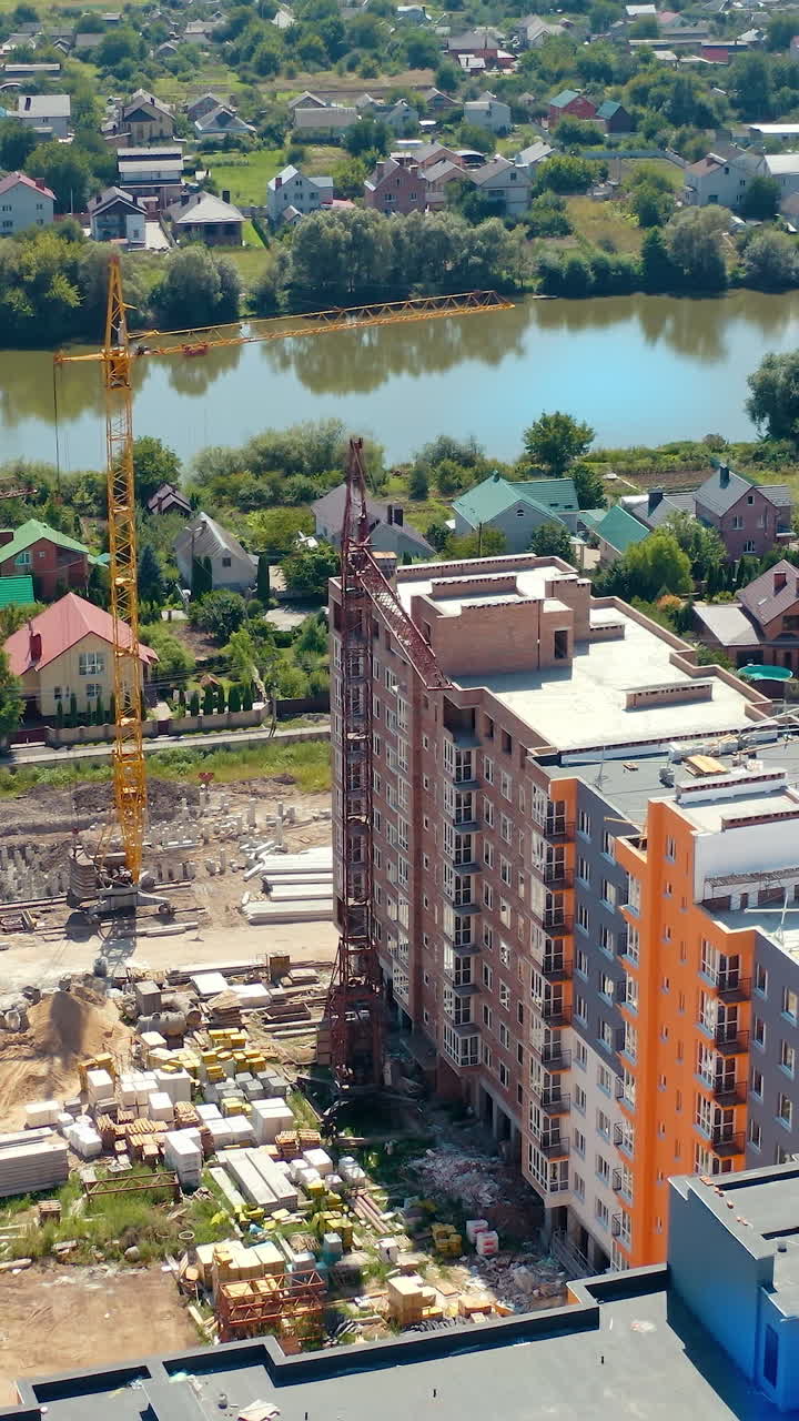 Aerial view of new modern house building. Contemporary residential design of apartment building