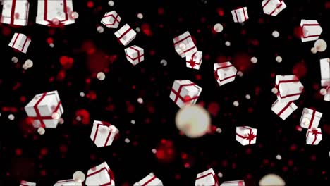 animation of christmas flickering lights and presents falling