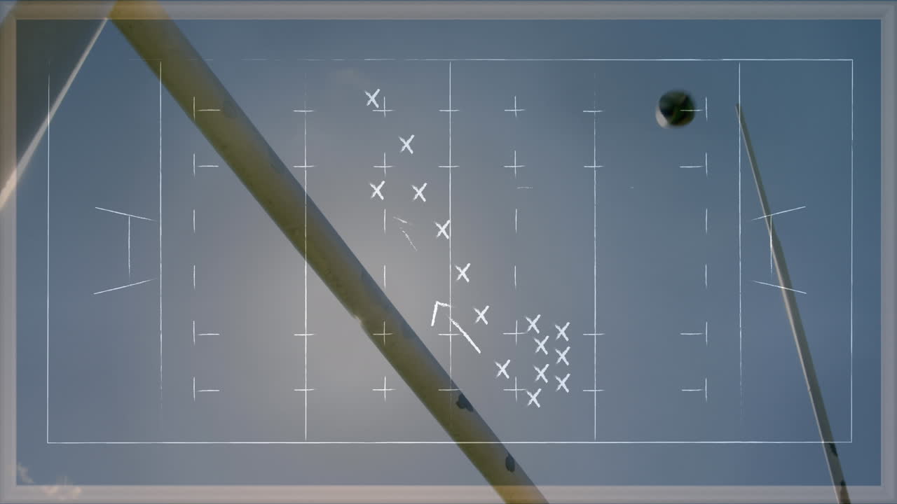 럭비 공 위 에서 게임 계획 을 그리는 애니메이션