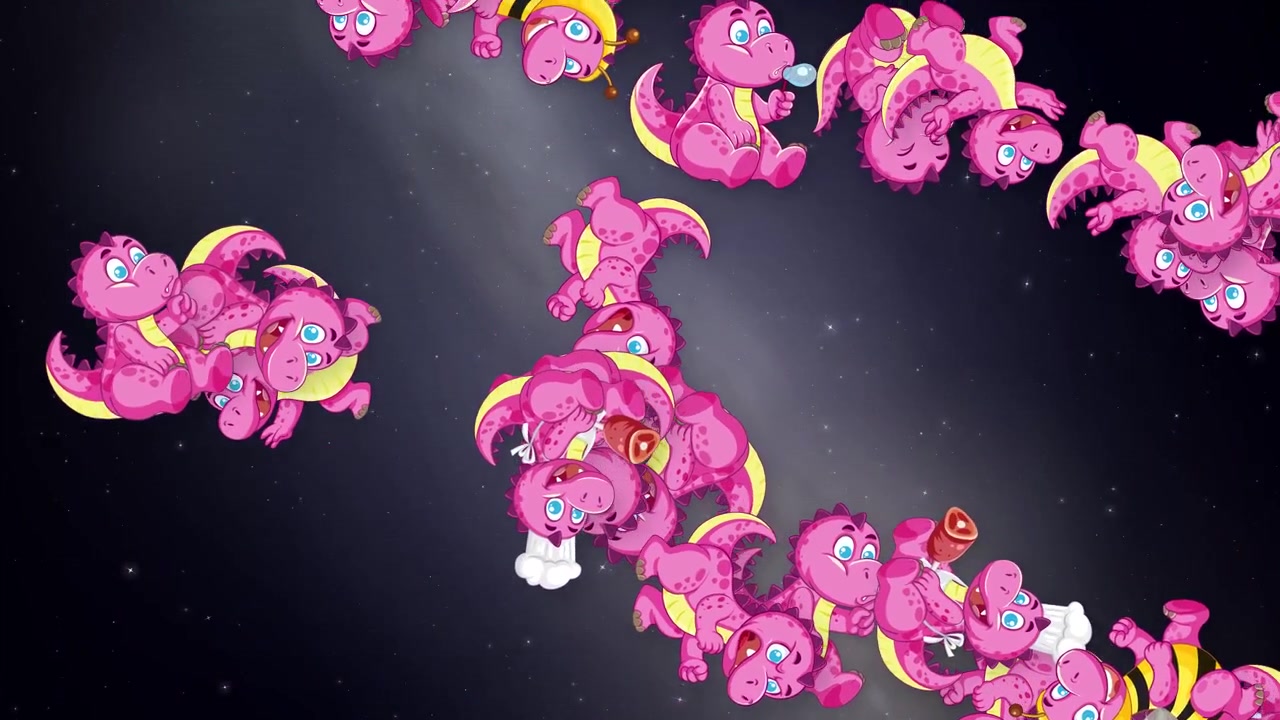 Animated Pattern of Cute Pink Dinosaurs Floating in Space