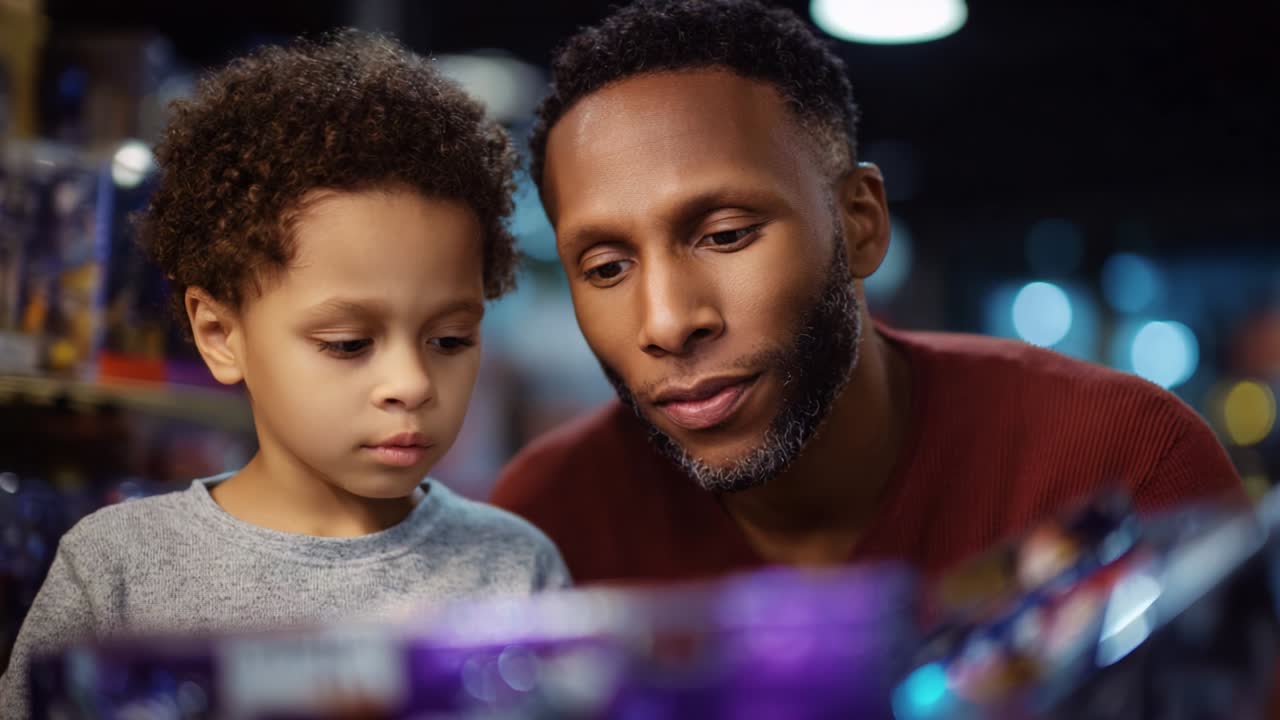 A Heartwarming Moment of Connection Between a Father and Son as They Explore Together in a Store, Capturing the Joy and Curiosity in their Faces While Discovering New Experiences and Treasures