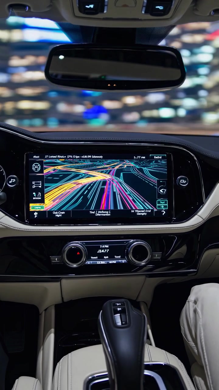 Mappa digitale sul sistema di infotainment dell'auto durante la guida notturna
