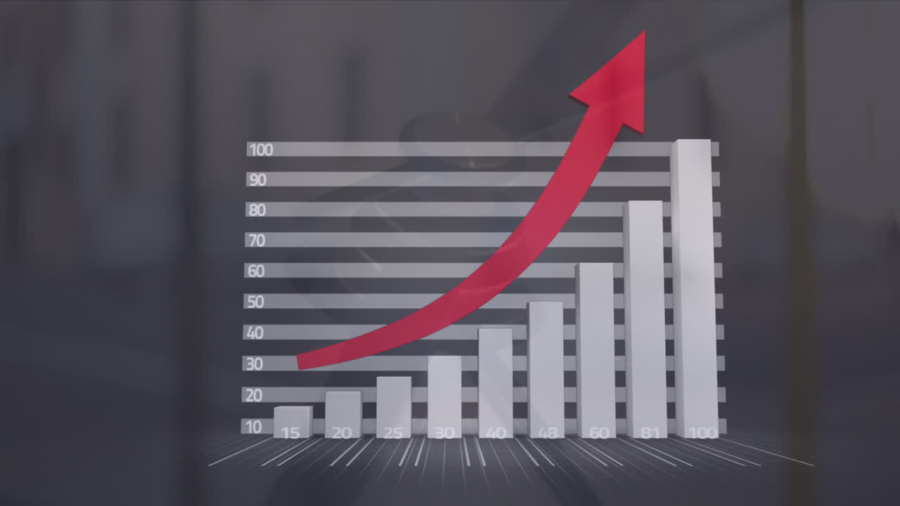Animation of statistical data processing over time-lapse of people walking on the street