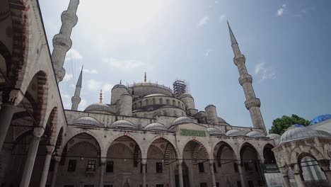 the blue mosque court yard on a sunny day