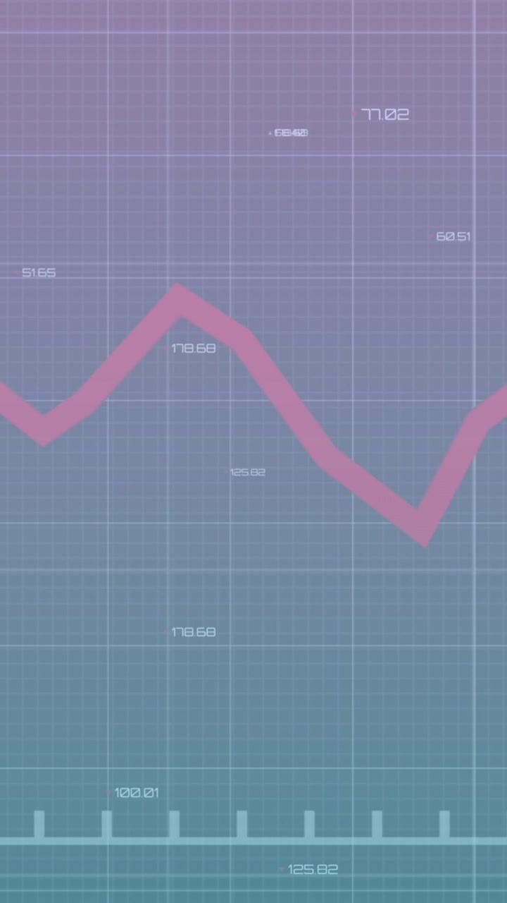 Animation of statistical data processing over grid network against purple gradient background