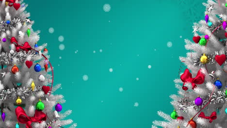 animación de copos de nieve cayendo sobre los árboles de navidad