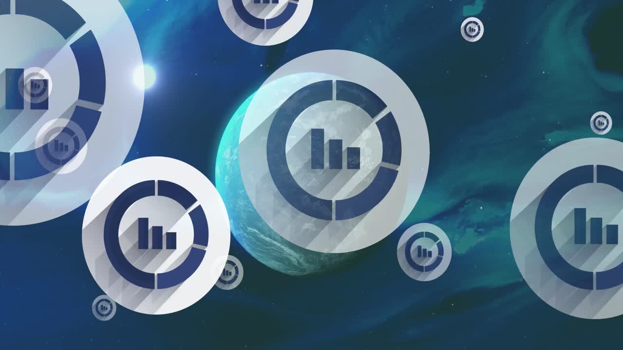 animación de iconos con procesamiento de datos financieros en todo el mundo.
