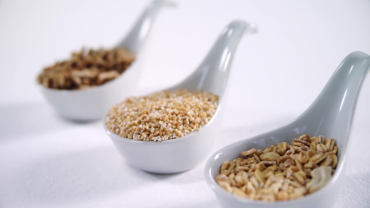 Various breakfast in spoon 4k