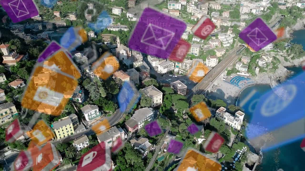 바다 근처 에 있는 마을 의 위쪽 전망