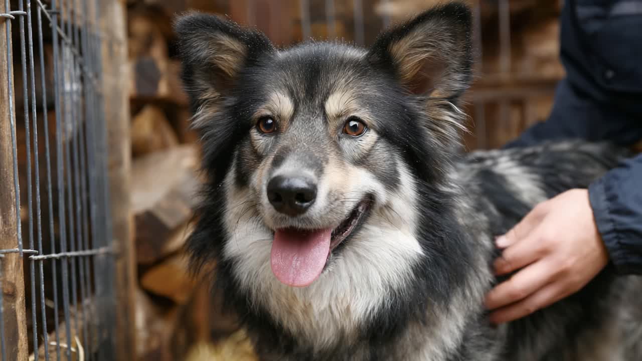 A happy and affectionate dog enjoying gentle petting, with a warm atmosphere showcasing companionship and the joy of animal interaction in a cozy setting