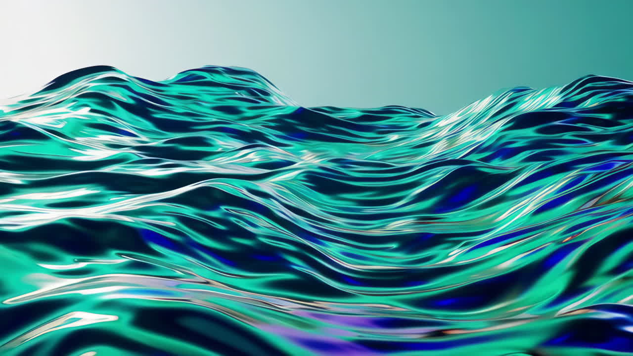 Abstract Iridescent Blue and Green Liquid Waves