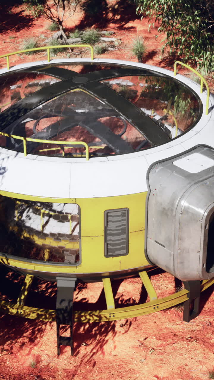 футуристический космический корабль приземляется на марсе