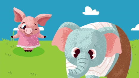 funny pig and elephant characters animation