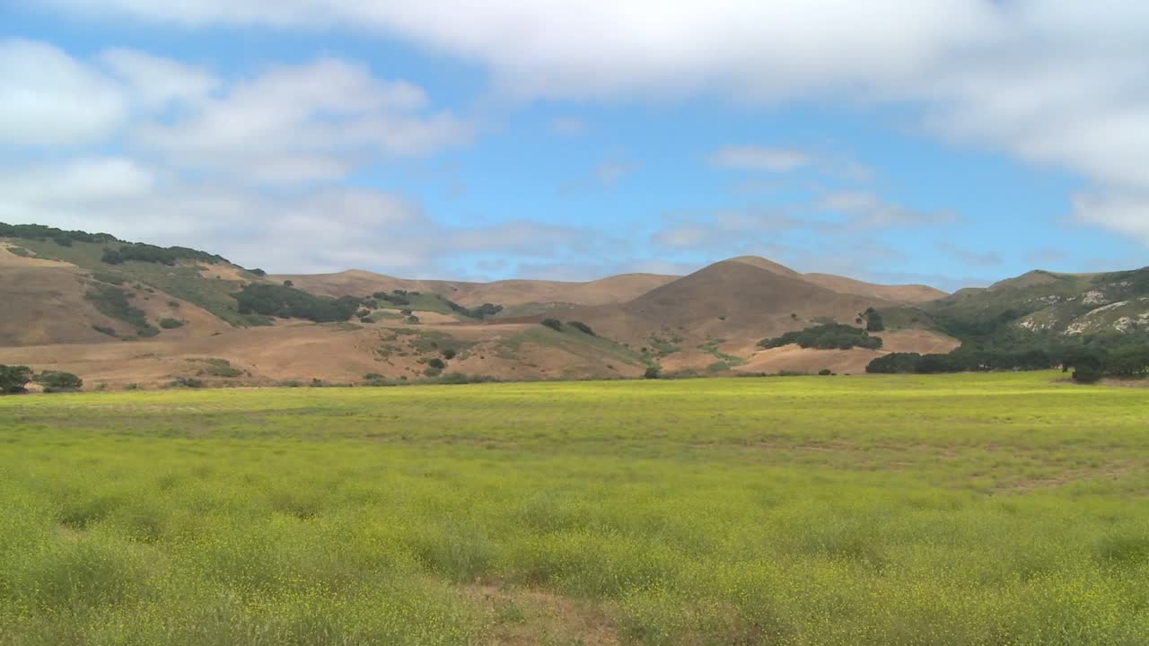북부 또는 중부 캘리포니아의 푸른 들판 위로 움직이는 구름의 아름다운 시간 경과