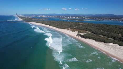 South-Stradbroke-Island---The-Spit---Southport---Gold-Coast---QLD---Queensland---Australia---Slow-Pull-Back-Aerial-Shot