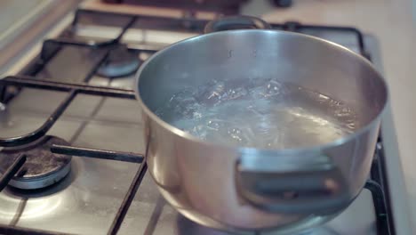 Topf-Mit-Kochendem-Wasser-Auf-Gasherd