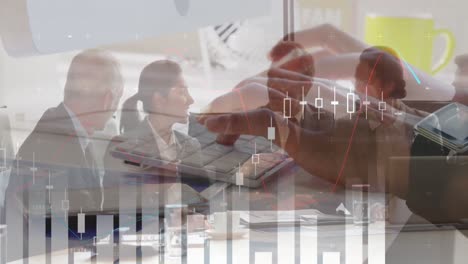 animation of financial data processing over businesses people