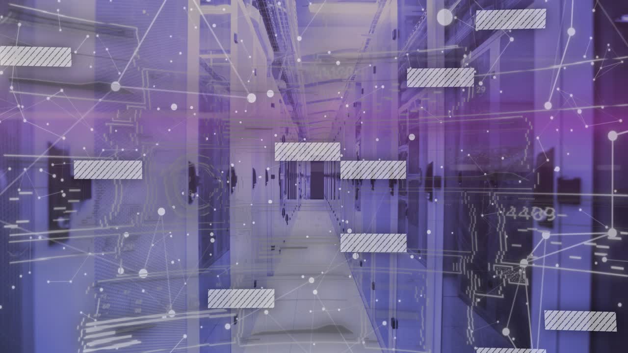 On start, network overlaying rack corridor animating data blocks shifting to show data flow
