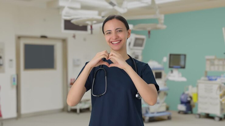doctora india feliz mostrando el signo del corazón