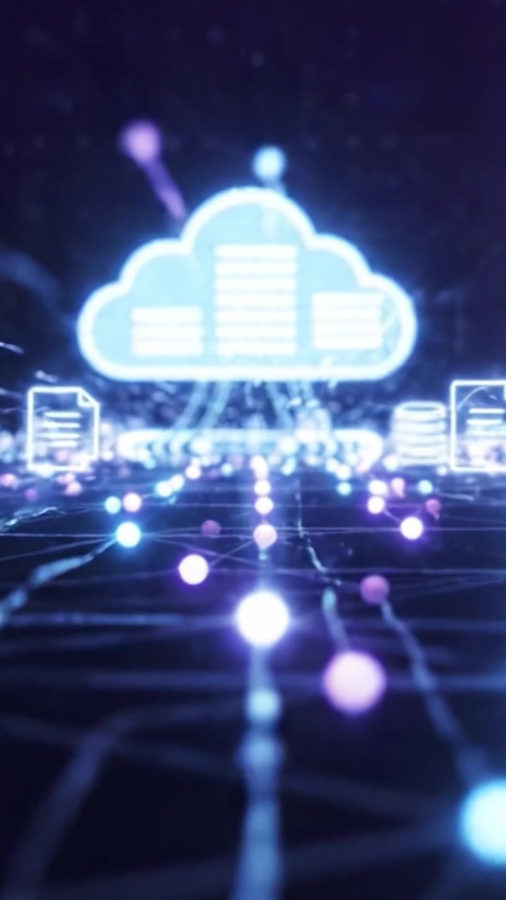 Futuristic Digital Network Visualization: A Journey Through Vibrant Data Streams and Cloud Computing Concepts in Stunning Glowing Graphics