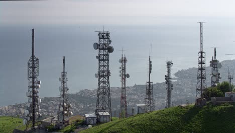 aerial view of many telecommunications towers