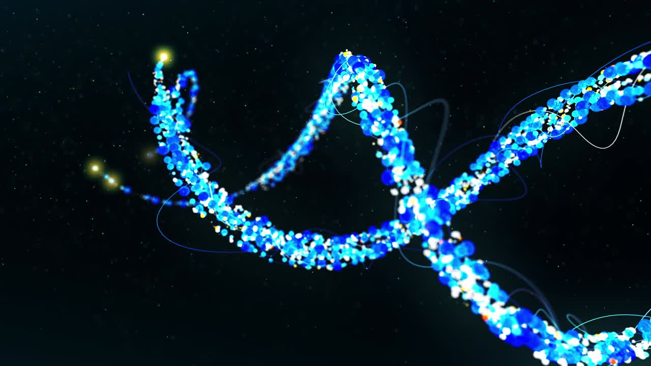 Futuristic Particles Animating a Double Helix DNA Strand