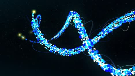 futuristic particles animating a double helix dna strand