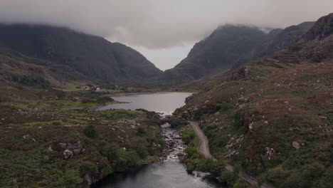 Irish Mountain Valley Landscape with Lake and Bridge