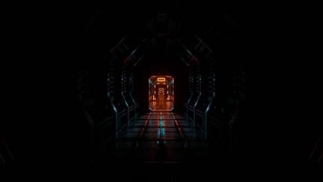 flying in a spaceship tunnel, a sci-fi shuttle corridor. futuristic abstract technology. technology and future concept. flashing light. 3d animation of seamless loop.