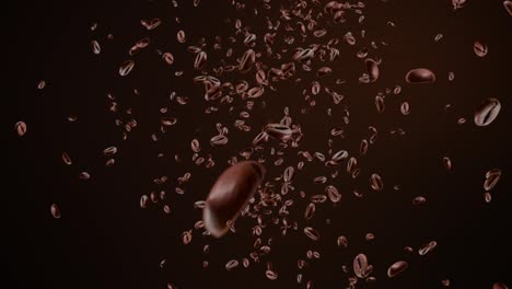 abstract realistic 3d coffee beans explosion in slow motion loop background many coffee beans flying