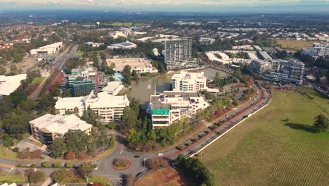 aerial drone view of norwest business park in the suburbs of norwest and bella vista in the hills shire, north west sydney