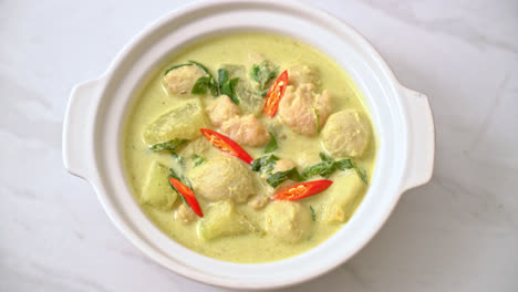 green curry soup with minced pork and meatball - asian food style