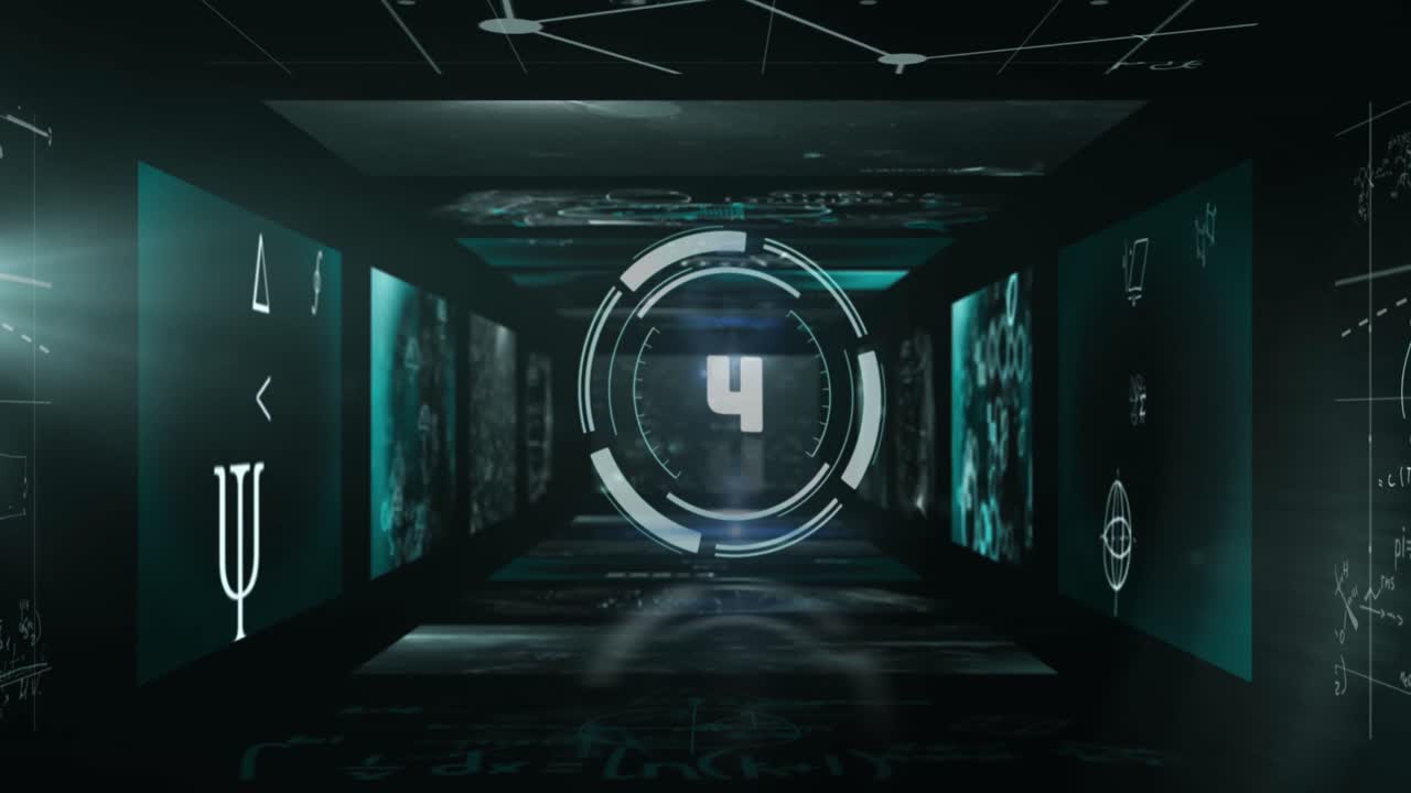 카운트다운, 수학적 방정식 및 데이터 처리와 함께 범위의 애니메이션