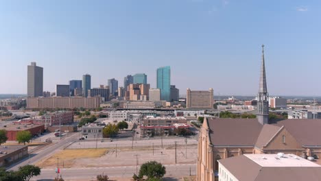 establishing drone shot of fort worth, texas