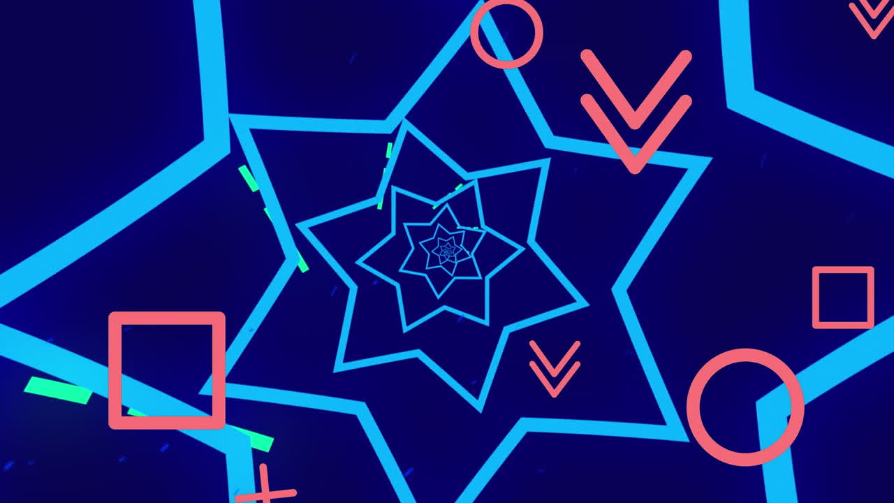 파란색 배경 위에서 움직이는 모양의 애니메이션